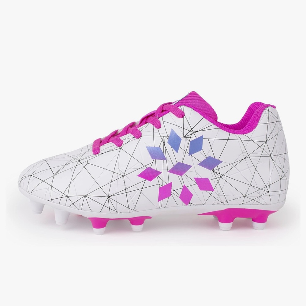 Rip-It Girls Soccer Cleats White Pink Purple Geometric Athletic Shoes Youth 4
